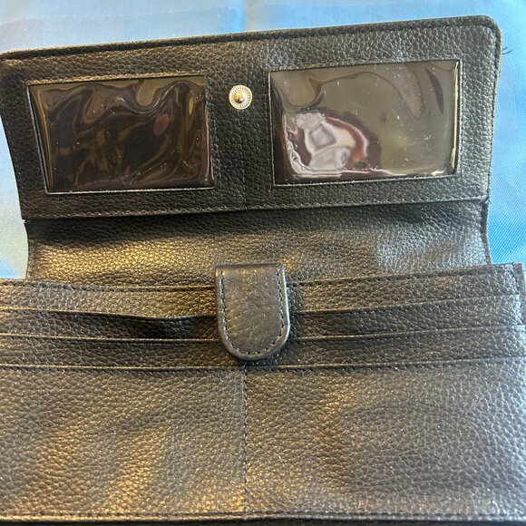 GIANI BERNINI WALLET Tri-Fold Pebble Leather Receipt Flap Black Silver Hardware - Picture 6 of 10